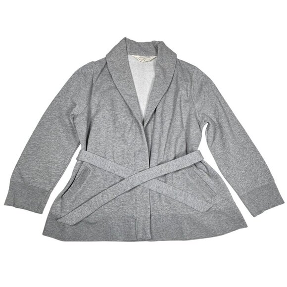 J. Crew Antique Fleece Cardigan Sz.XL Gray Belted Shawl Capsule Wardrobe Staple - Picture 10 of 10
